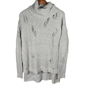 Express Open Knit Distressed Sweater Grey Cowl Neck Small Women's
